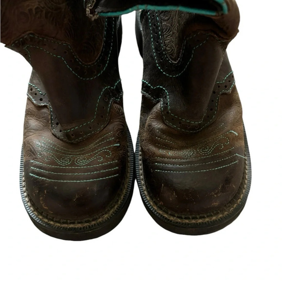 Justin Woman’s Gypsy Floral brown with turquoise accents, round toe, size 6.5 - Picture 4 of 6